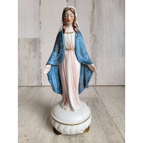 Vintage religious Virgin Mary‎ blue robe statue figure Xmas decor - Picture 1 of 7